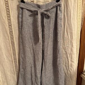 LOFT Outlet Dark Navy & White Striped Wide Leg Crop Linen Blend Pants Small nwot